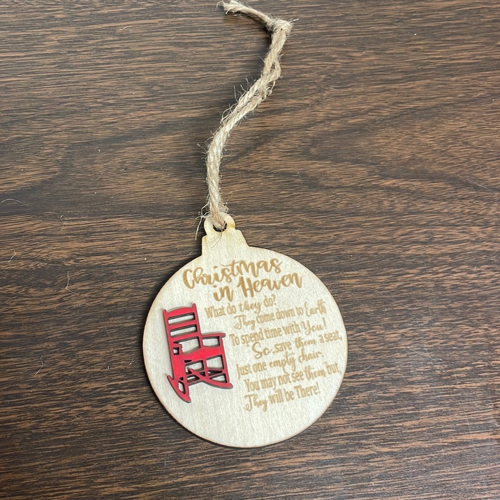 "Christmas in Heaven" ornament 3-D red chair